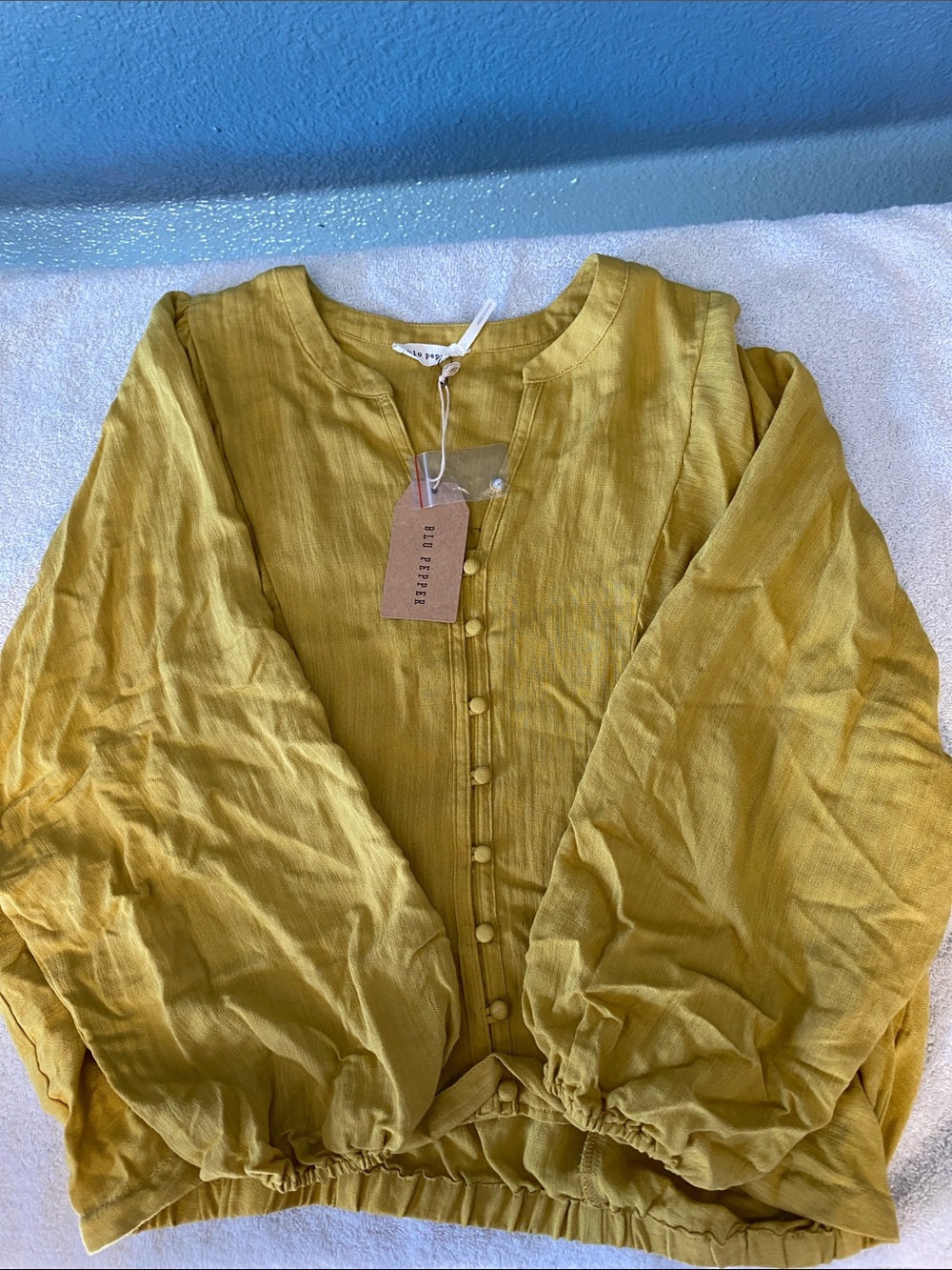 Blu Pepper Mustard Button-Front Casual Long-Sleeve Shirt